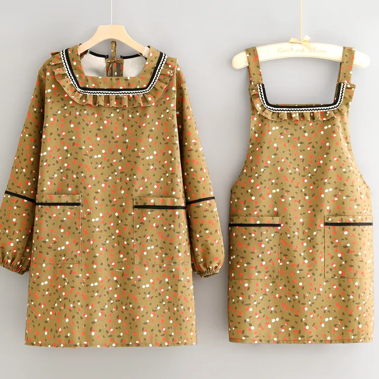 时尚洋气长袖罩衣家用厨房做饭围裙防污透气餐饮家居女外穿工作服