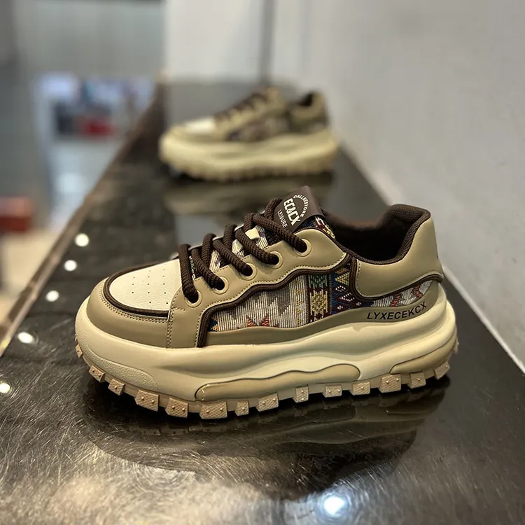 欧洲站男鞋春季透气布面时尚简约风软底运动鞋增高个性厚底老爹鞋