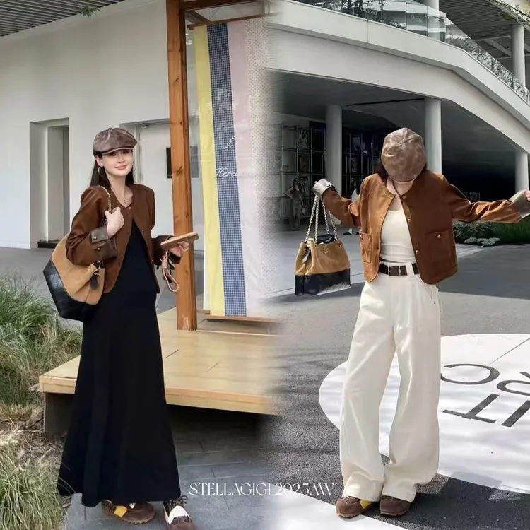 SG / 郭幂幂 AW 早秋复古风 磨砂皮金扣翻边小外套WT-20251643