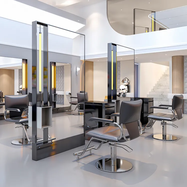 轻奢理发店落地镜发廊专用带柜烫染镜子网红美发店单双面全身镜子