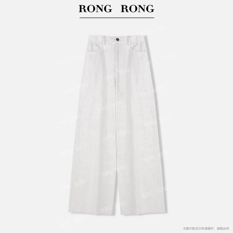 溶溶【白日渡行】RONGRONG 100棉重工刺绣挑孔直筒休闲裤C-M206052