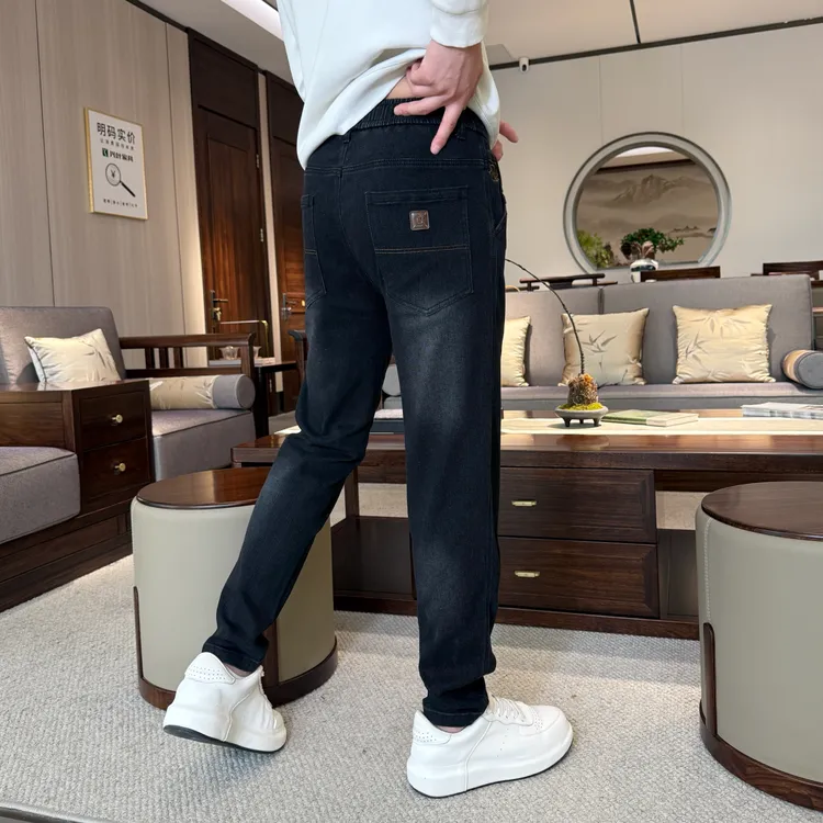 赢墨6989秋季男士时尚休闲宽松小直筒弹力加绒百搭休闲裤牛仔裤