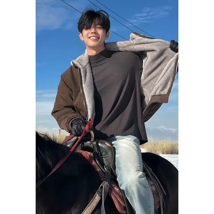 美式复古重磅加绒加厚夹棉棉衣男女冬季高街痞帅保暖座山雕皮外套