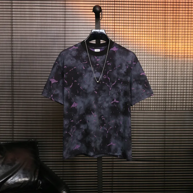 【断码清仓】个性破洞半袖港风扎染韩版半袖撞色百搭圆领短袖T恤