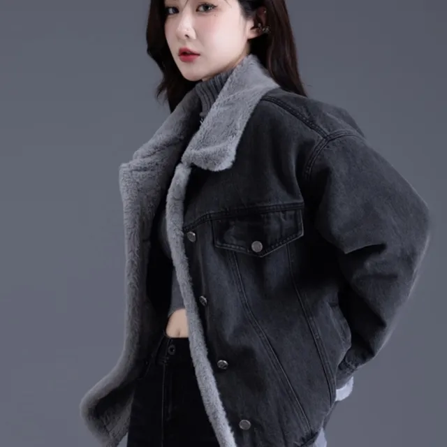 加绒牛仔外套女2025新款爆款洋气韩系慵懒风加厚宽松上衣棉袄棉服