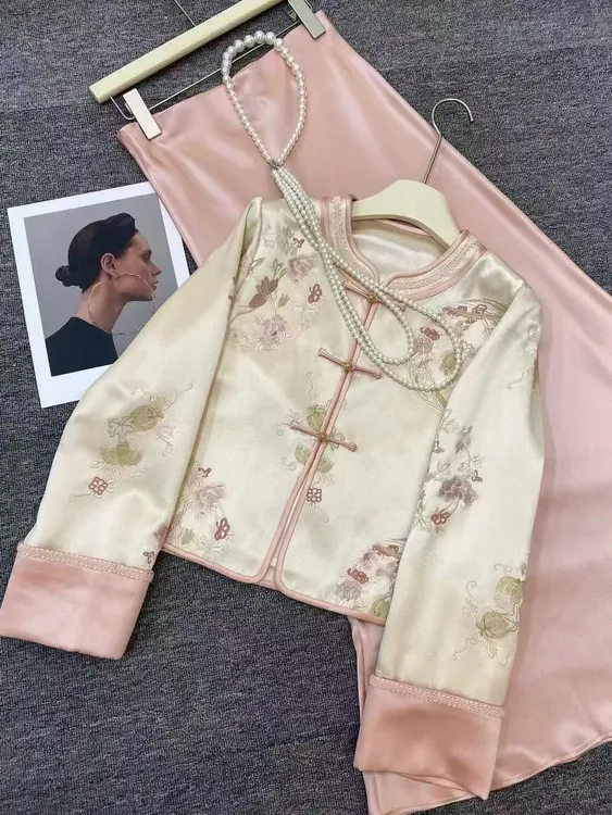 【RUYI】&【山木花葶】 804粉色系新中式正肩重工刺绣外套