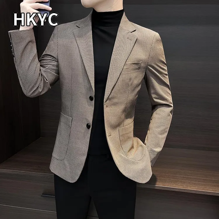 HKYC千鸟格小西装外套男士春秋季男装2025新款秋装高级感休闲西服
