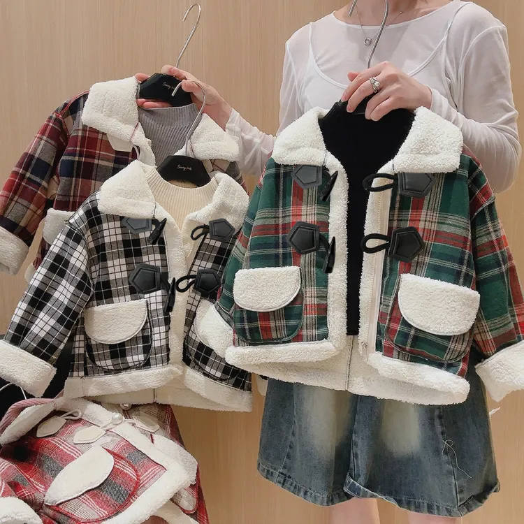 格子外套加绒加厚款小童冬季秋冬普通外套保暖冬款