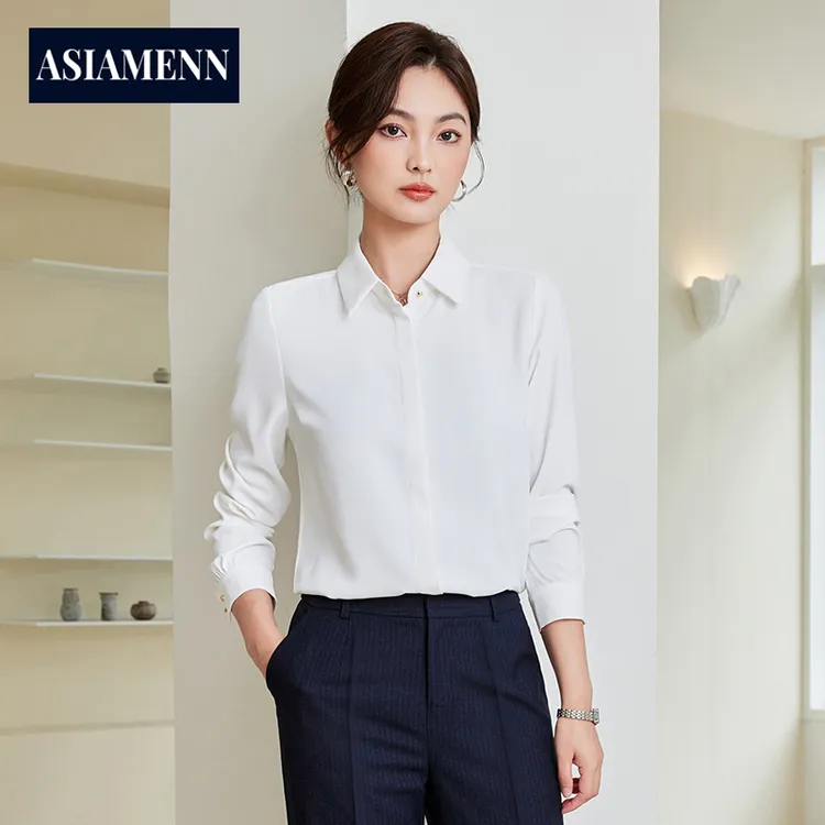 高端白色衬衫女长袖公务员公考面试职业装正装衬衣通勤春秋内搭