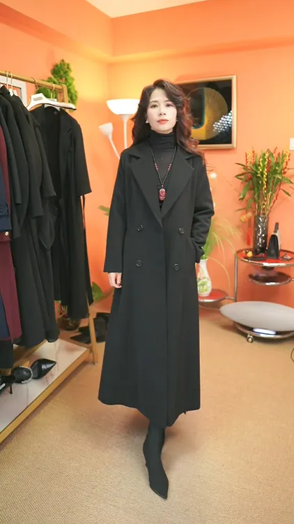 1628风衣长袖长款加棉法式赫本风西装领秋冬季气质收腰