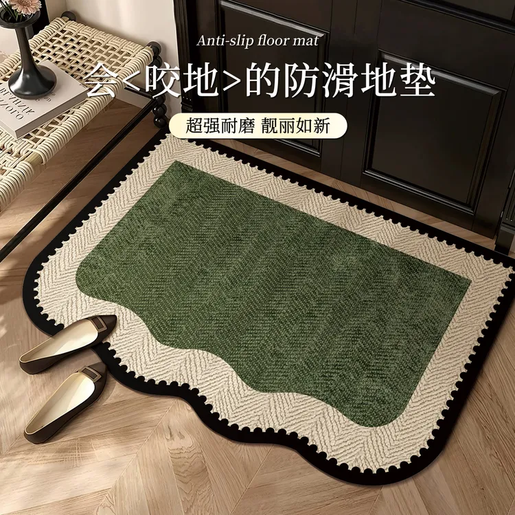 中古风入户门高级感进门地毯防滑吸水轻奢绿色阿尔绿法尔曼地垫