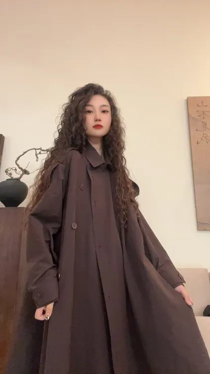 museguhui/木色古汇5391#设计款百搭秋款长宽气质长袖风衣外套
