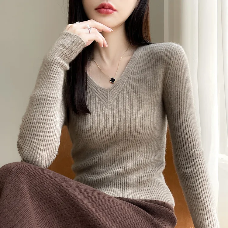 保暖发热v领毛衣2025秋冬新款长袖打底针织衫小个子时尚百搭上衣