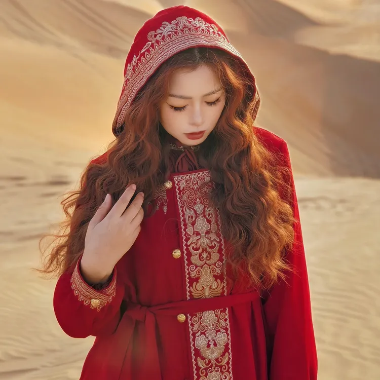 【董艺旅行穿搭】金枝玉叶·刺绣连帽风衣民族风外套新疆云南旅拍