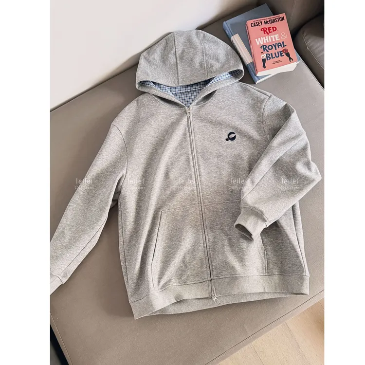 晶咕【超绝size】韩系复古内里拼格纹连帽双拉链宽松卫衣外套