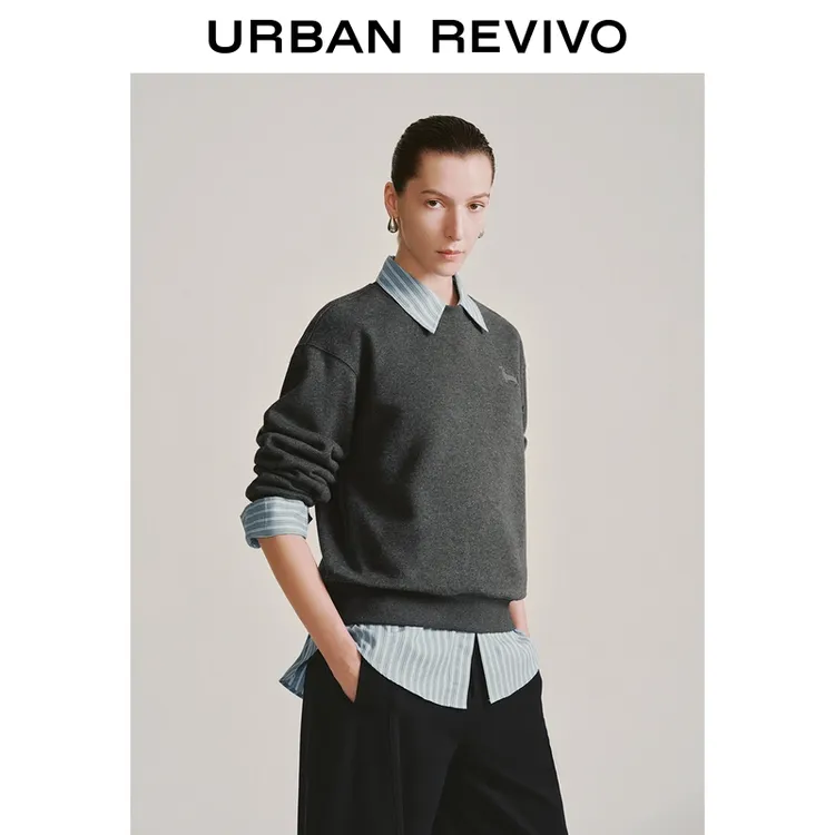 UR2026春季新款女装气质简约小狗刺绣红色圆领卫衣UWM450218