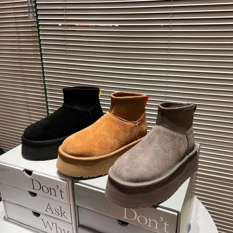 厚底增高雪地靴女款加绒勃肯鞋短靴2025新款冬季加厚保暖面包棉鞋