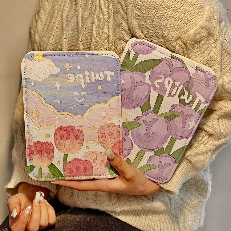 高颜值郁金香化妆镜便携式女生折叠梳妆镜学生宿舍桌面立式小镜子