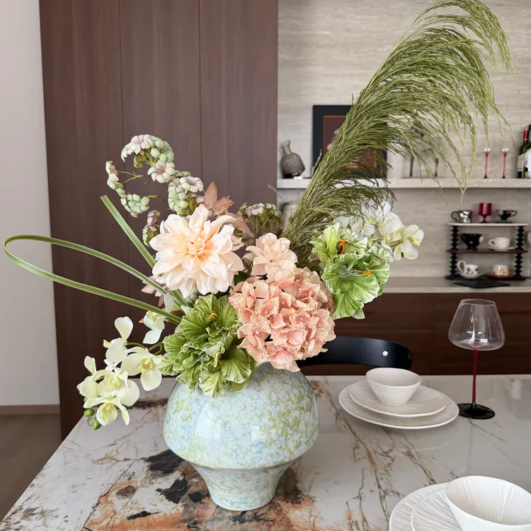 生如夏花 手扎花束景德镇陶瓷花瓶桌面台面装饰品仿真花花艺摆件