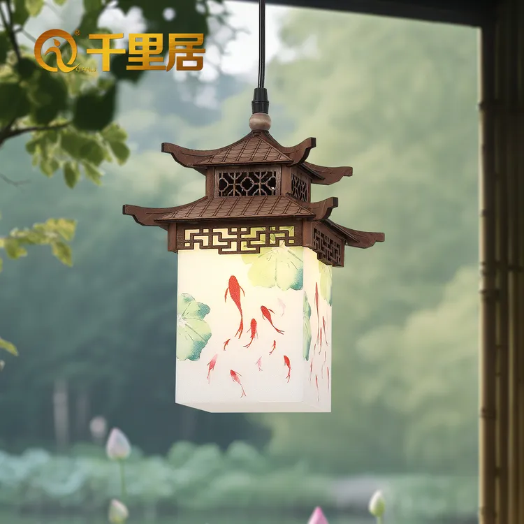 宋式美学新中式国风餐厅茶室过道床头玄关阳台楼梯复古升降小吊灯