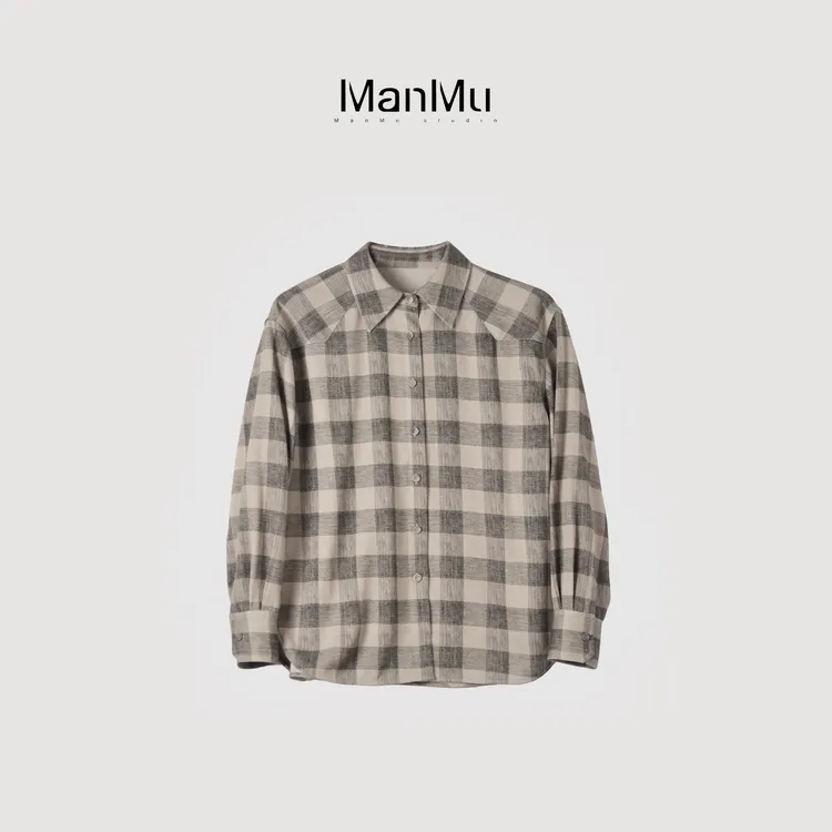满目ManMu 【张琪专属】高级定制秋季时尚百搭卡其格子衬衫350484