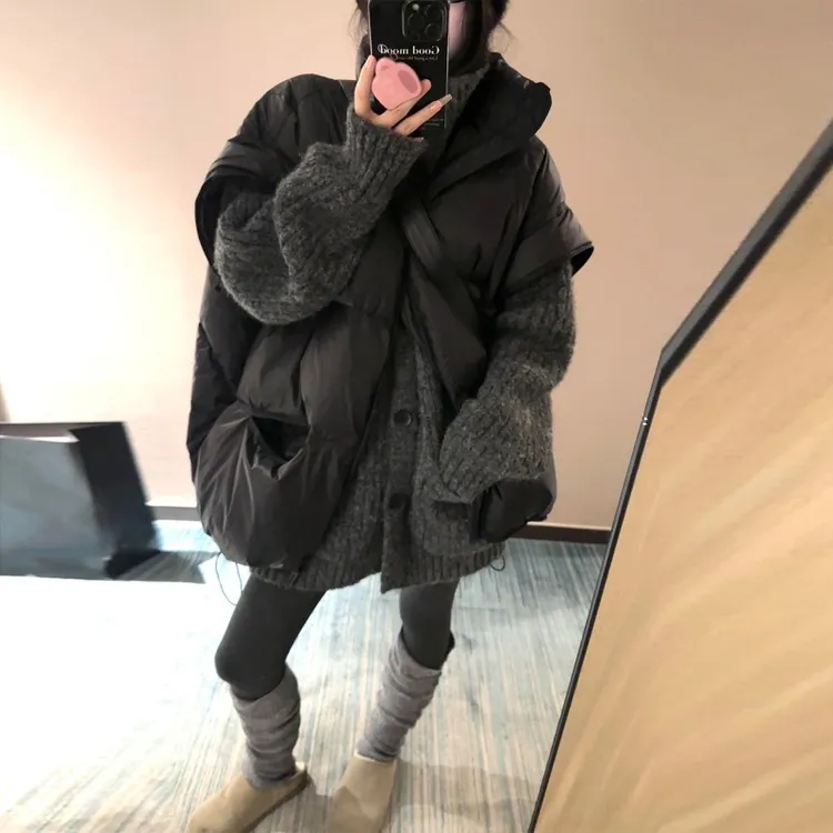 2025秋冬新款黑色棉服马甲女中长款立领宽松加厚背心外套