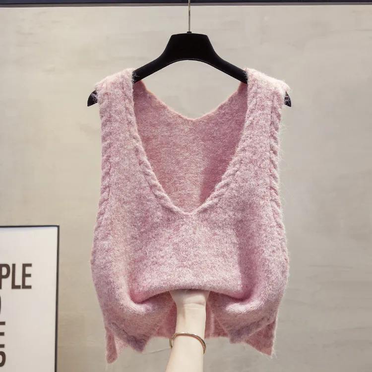 麻花双v领针织马甲背心女2025春秋新款宽松外穿马夹叠穿毛衣坎肩
