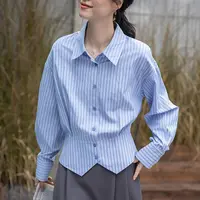 条纹衬衫女装新款薄款宽松Polo领通勒长袖上衣外套女5209