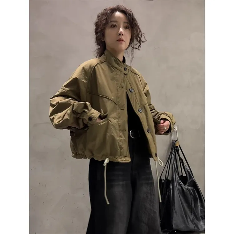 欧货短款轻薄棉服女2025年新款冬季小个子美式高街工装夹克外套潮