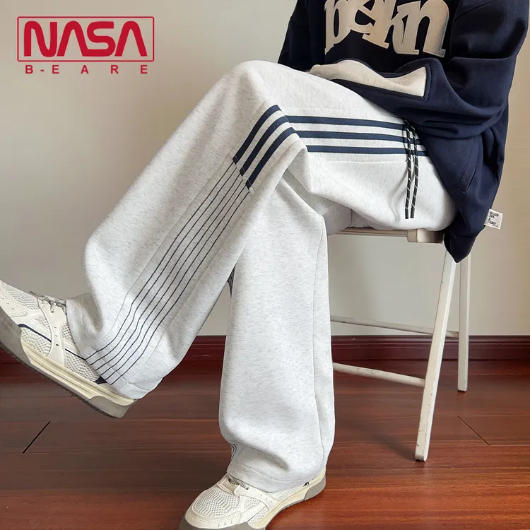 NASA联名美式青少年三条杠直筒运动裤男士秋季新款宽松阔腿长裤子