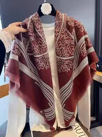 B16【红色生命树】135复古大方巾丝巾女百搭空调披肩丝毛防晒外搭