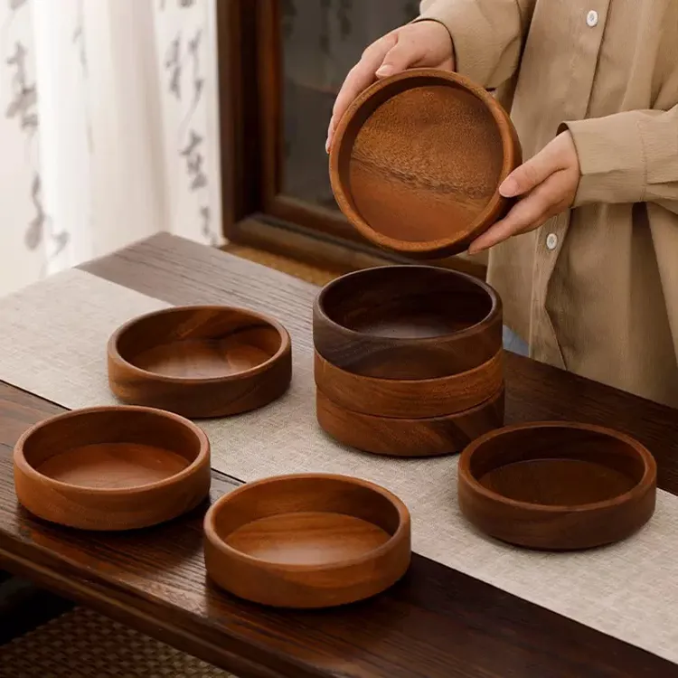 南美胡桃木圆形果盘沙拉碗可叠加相思木零食收纳礴盘木头茶点盘