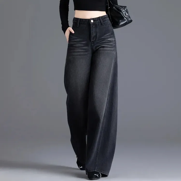 黑色牛仔裤女2025新款秋季版型好看百搭裤子高腰直筒裤美式阔腿裤