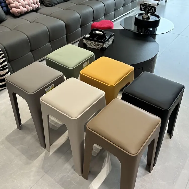 塑料凳子软包超厚家用可叠放客厅现代简约板凳久坐舒服商用餐椅子