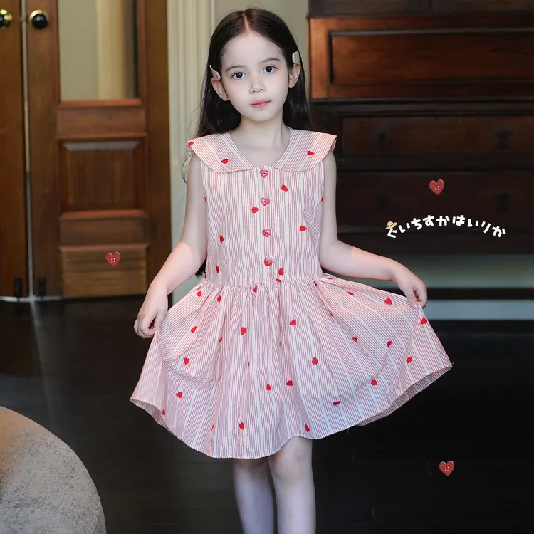 AnnieGirl女童夏季新款连衣裙甜美爱心娃娃领棉布公主裙洋气韩版