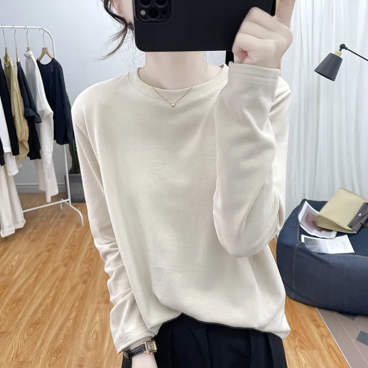 秋冬精品加厚磨毛长袖T恤女装打底衫保暖韩范复古内搭棉质体恤衫