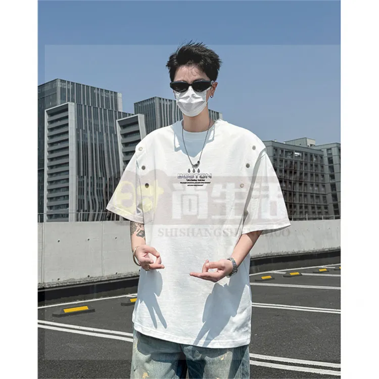 夏季新款休闲百搭时尚印花铆钉装饰短袖T恤上衣男士