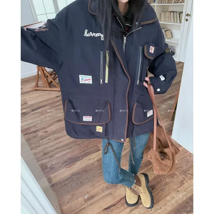 PCNY「潮酷贴标」不理理秋季新款小众女装时尚多袋百搭宽松棉服外套