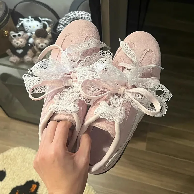 蕾丝鞋带阿迪德训鞋配饰芭蕾风白色丝带diy装饰珍珠蝴蝶结鞋扣