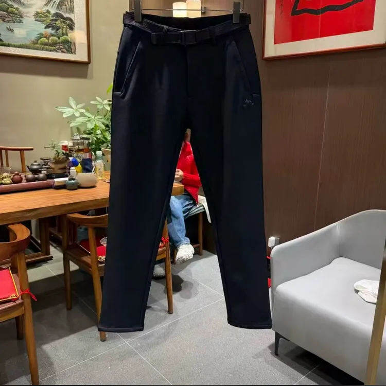 D25冬季男士商务休闲加绒加厚防风保暖直筒裤户外软壳保暖冲锋裤