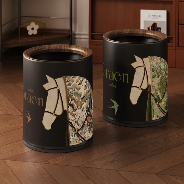 美世达中古风垃圾桶家用客厅高颜值2025新款金属轻奢高档家庭卧室