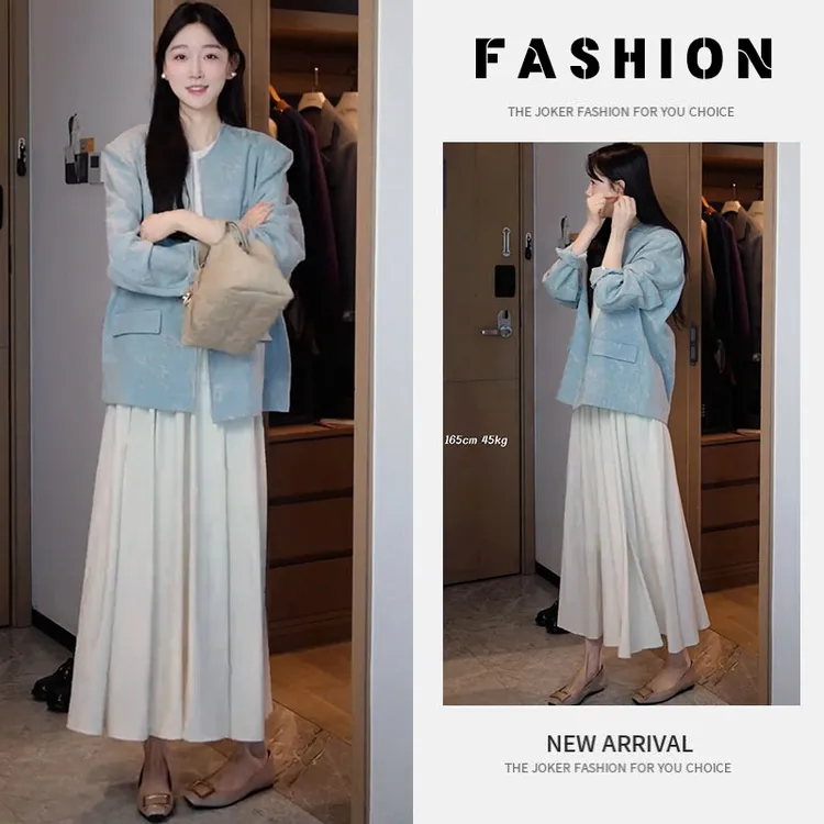 早春一整套女装2025新款韩版清冷感西装外套显瘦遮肉连衣裙两件套