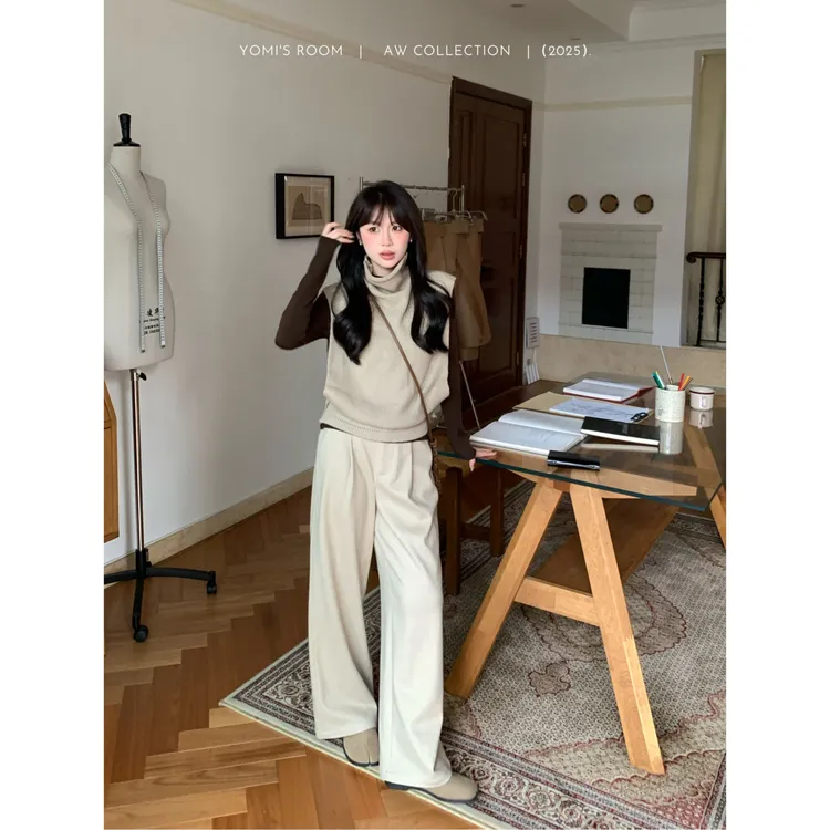 YOMI小个子【新派休闲裤】极简风印花休闲直筒休闲裤百搭秋季显瘦