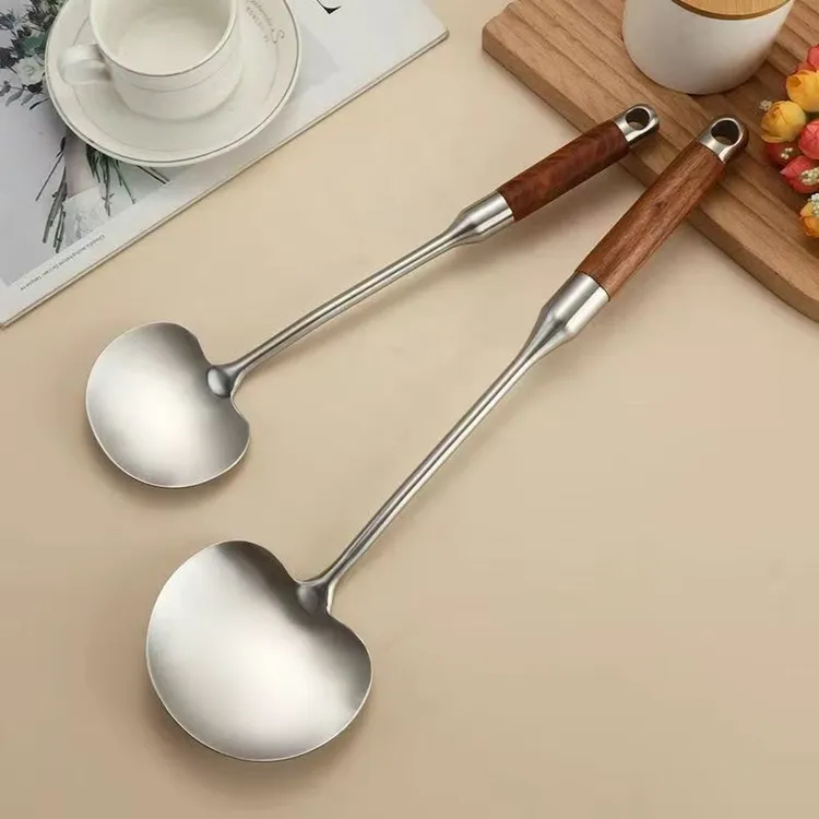 胡桃木柄不锈钢加厚烹饪家用蘑菇铲不锈钢锅铲优质苹果铲煎肉炒铲