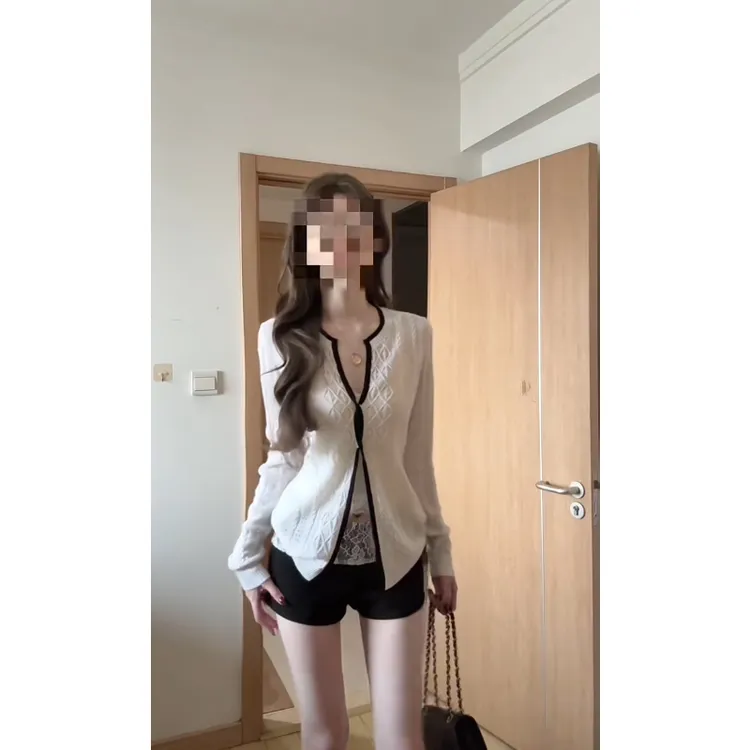 2025新款秋季高级感法式撞色针织衫上衣百搭短裤气质两件套装显瘦