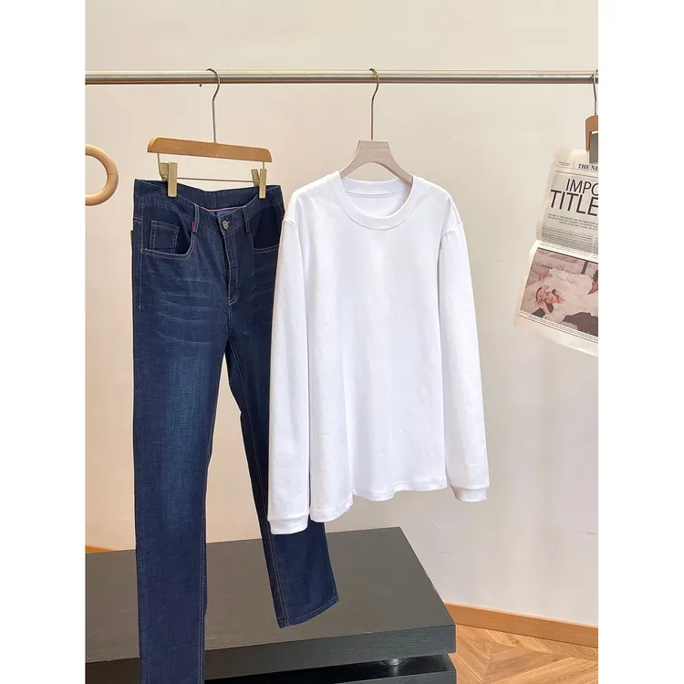 B轻奢T同料！高克重优质棉！蜂窝肌理圆领打底衫长袖T恤 C10 H6771