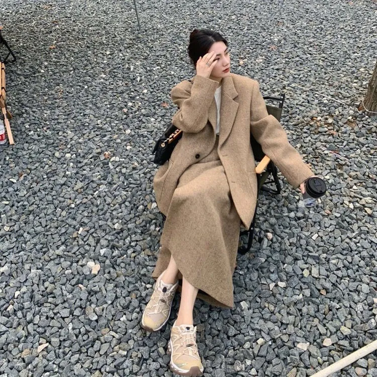 高级感小香风秋冬装搭配一整套富家千金毛呢西装外套两件套装裙女