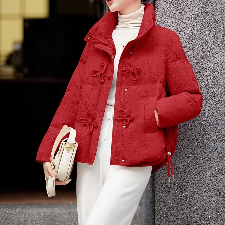 棉服女短款2025新款冬季小个子羽绒棉衣棉袄妈妈小款时尚红色外套