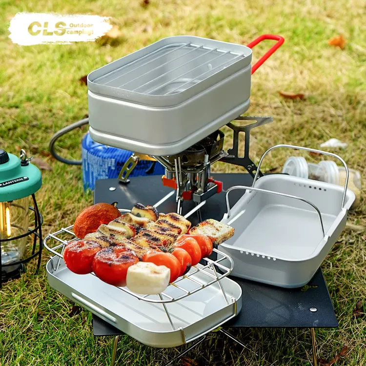 多功能铝饭盒套装户外便当盒登山钓鱼露营单人便携蒸煮烤一体饭盒