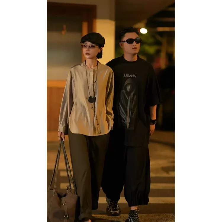 【如初】朋克风宽松衬衫常规款春夏百搭复古上衣女夏季长袖衬衣